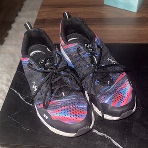 Ryka Women's Black Knit Sneakers with Pink and Blue Accents